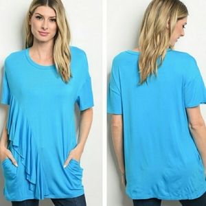 Watermelon ruffled front top turquoise Large